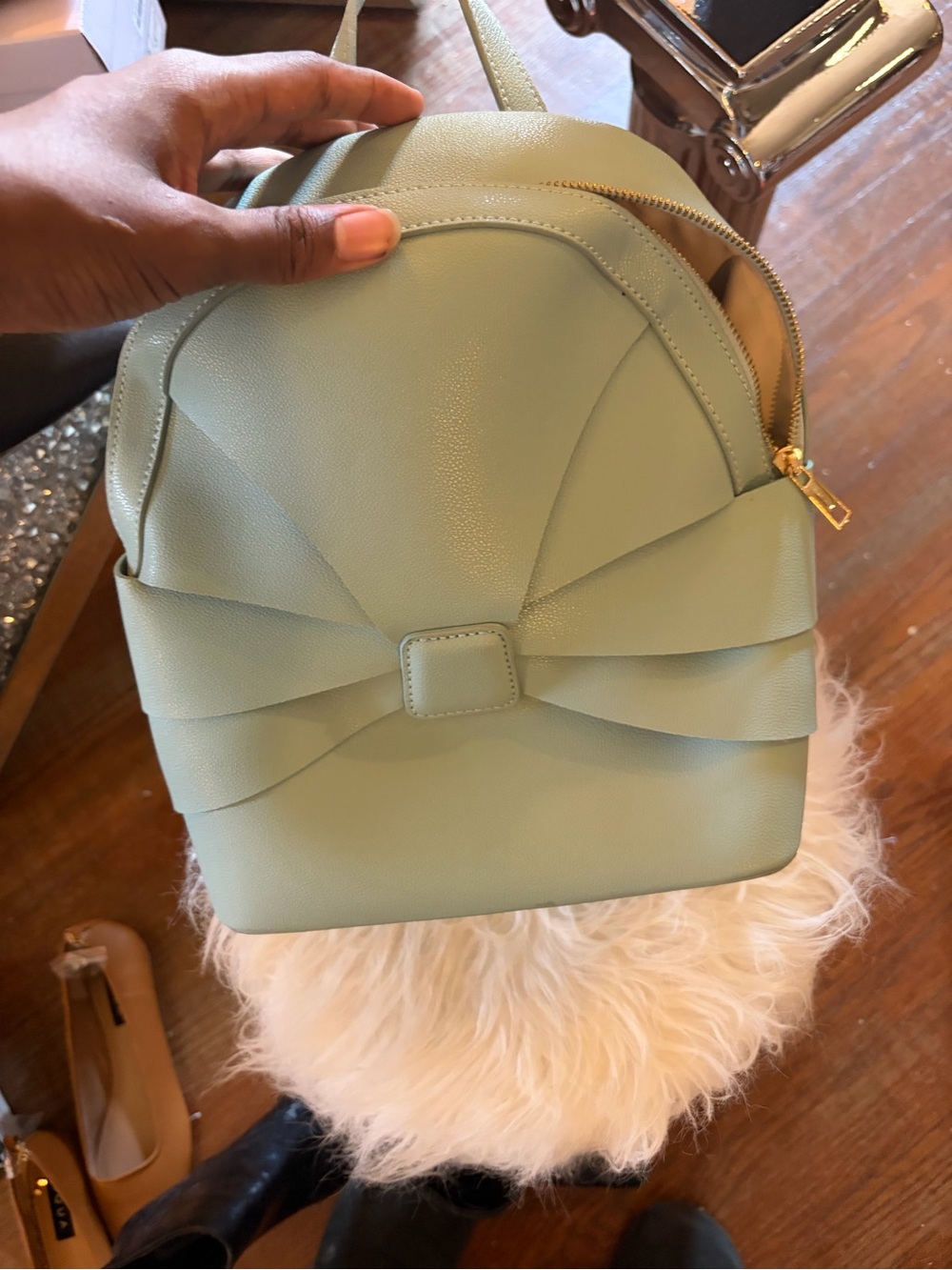 Bow-Accent Mini Backpack - Mint Green